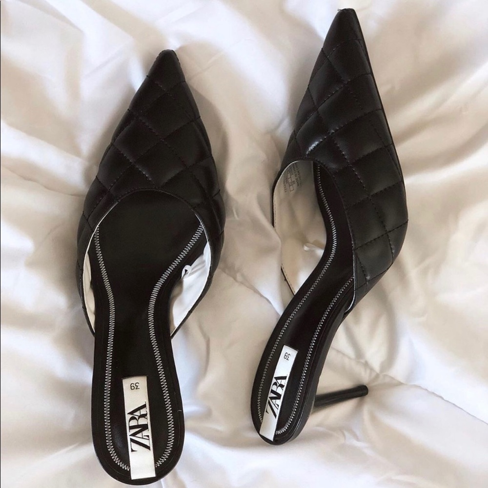 ZARA Quilted Heeled Mules - Picture 1 of 6